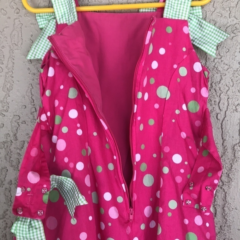 Bonnie Jean Pink Polka Dot Gingham Bow Sundress Girls Size 5 - Picture 6 of 10